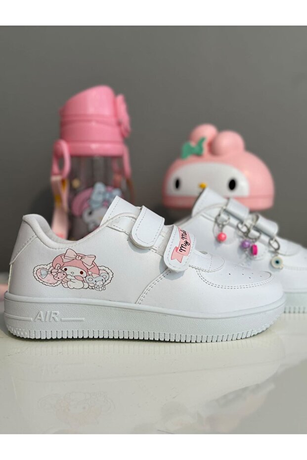 Cute Printed White Bead Decorated Velcro Children's Shoes