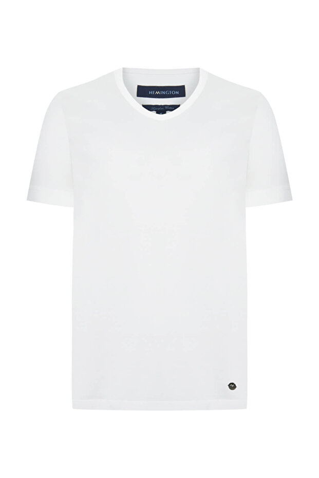 Beyaz V Yaka Basic T-Shirt - 7
