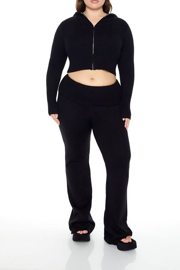 Plus Size Yüksek Bel Örgü Pantolon - 5
