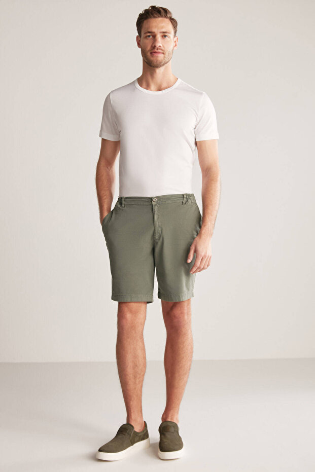 Beli Lastikli Haki Şort - 2