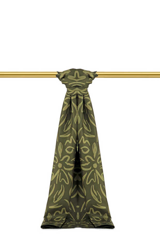Khaki Spring Pattern Twill Silk Shawl - 1