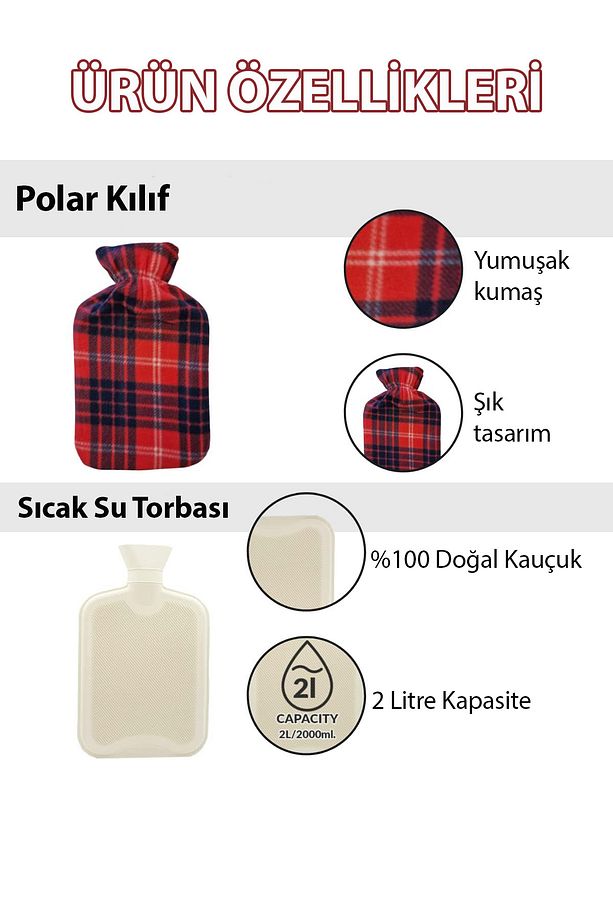 Sıcak Su Torbası Ve Isıtıcı Ped 2 Adet Polar Kılıflı Yıkanabilir Vücut Sıcak Tutucu Su Torbası - 3
