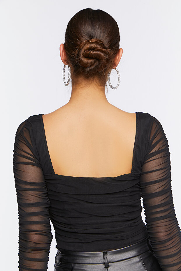 Transparan Büzgülü Bluz - 5