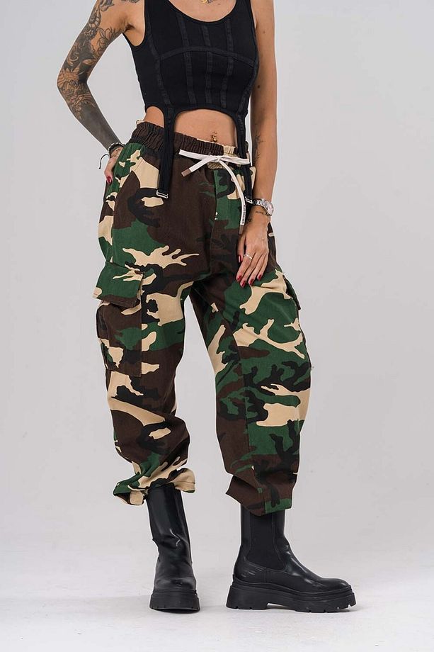 Hunter Kargo Cep ve Paça Ayarlı Kamuflaj Gabardin Pantolon - 2