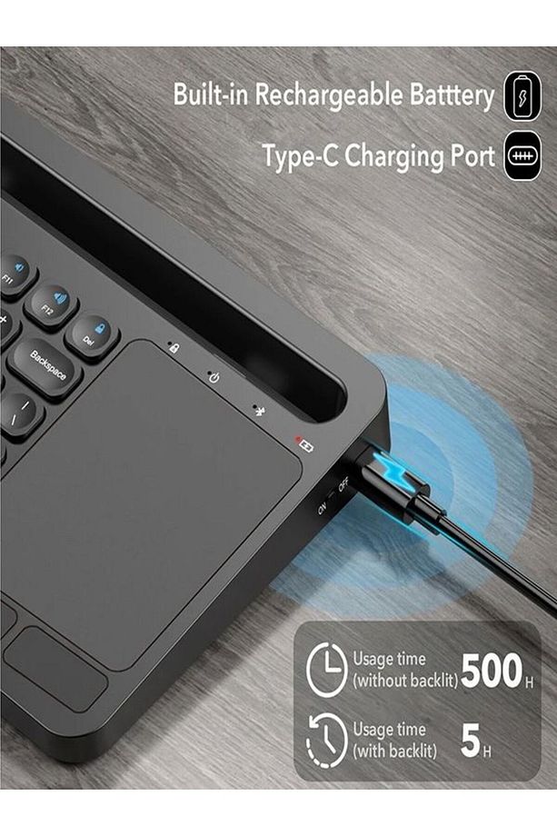Türkçe Q, Type-c Şarjlı, Touchpad, Telefon, Tablet Standlı Bluetooth Klavye Ios/android/windows - 3