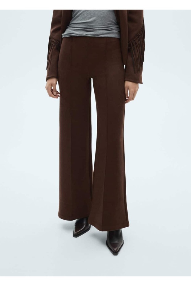 Wideleg Suede Look Trousers
