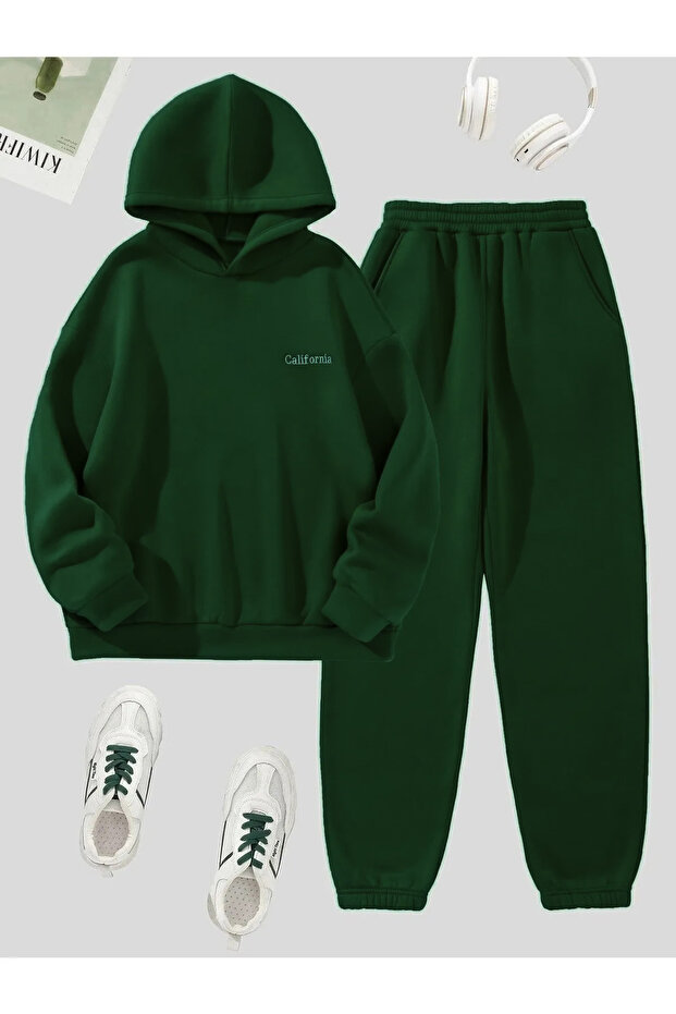 Unisex Green 2Ip California Printed Tracksuit Set