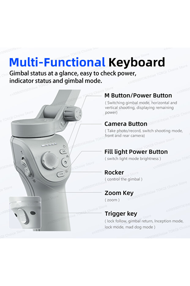 TOKQI M01 3-Axis Anti-Shake Handheld Gimbal Phone Stabilizer Foldable Holder Selfie Tripod with F... - 6