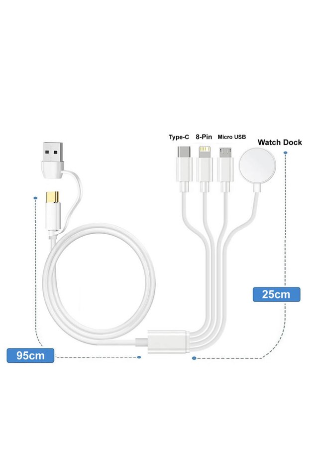 4in2 120cm-47.2in For iWatch & Phone Multi Charging Cable for iPhone 15 14 Type C/Android Wireless C