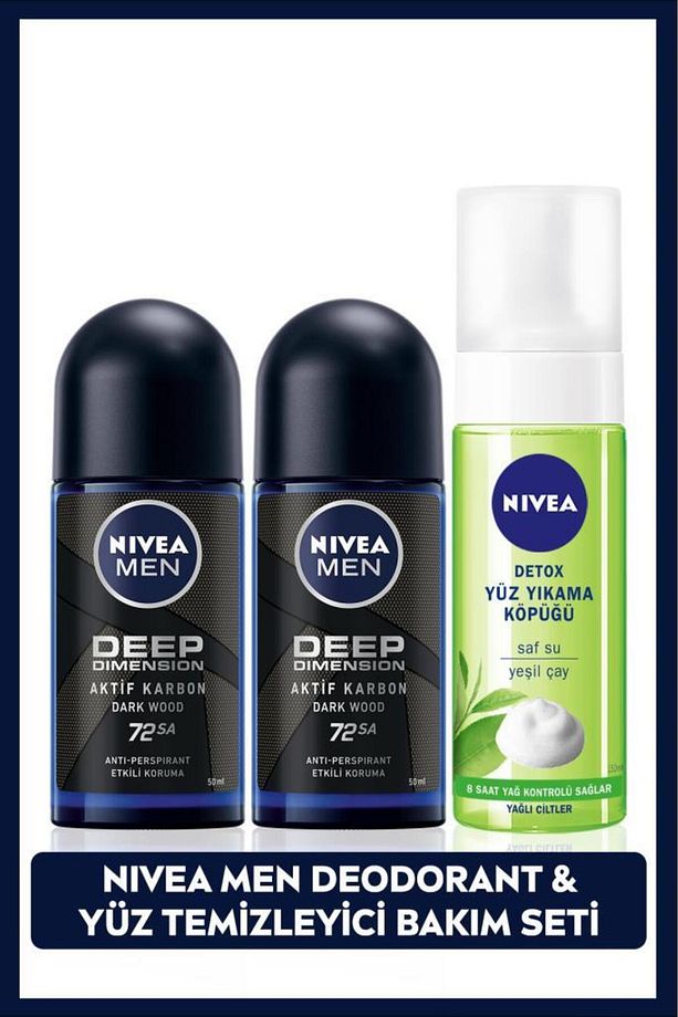 MEN Erkek Roll-on Deodorant Deep Dimension 50ml X2 Adet ve Yüz Temizleyici Yıkama Köpüğü 150ml - 1