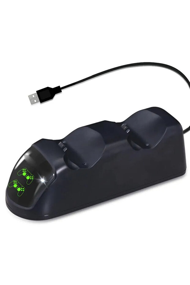 محطة شحن DATA FROG سوداء اللون لشحن أجهزة التحكم اللاسلكية لـ PS4 مع منفذ USB مزدوج للألعاب