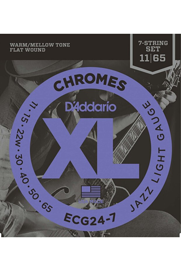 Ecg24-7 Electric Guitar String, 7 Strings, Chromes, 11-65, Jazz