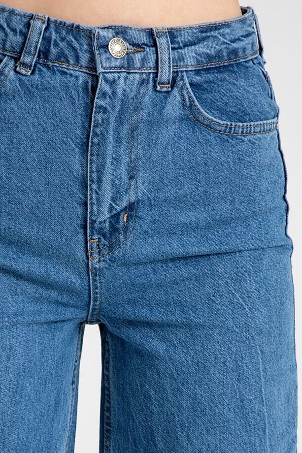Yüksek Bel Yırtmaçlı Asit Kar Yıkama Buz Mavi Iç Paça Yırtmaçlı Flare Jeans Likralı Kot - 5
