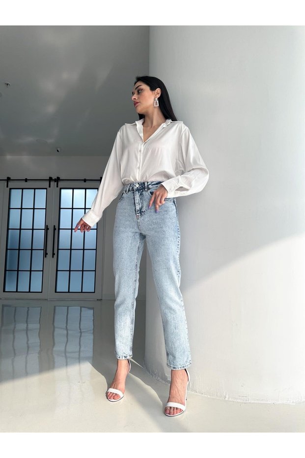 By-6027 Jeans Stone High Waist Mom Skinny Leg Jeans