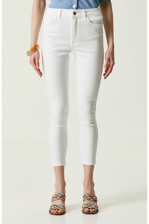 Beyaz Denim Pantolon - 2