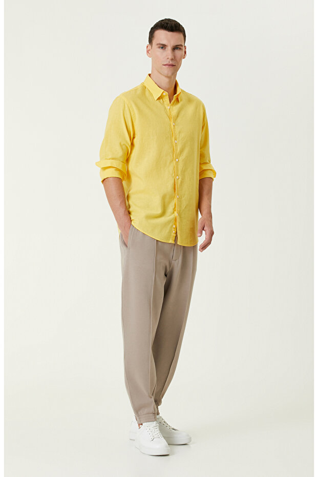 Sarı Keten Gömlek - 3