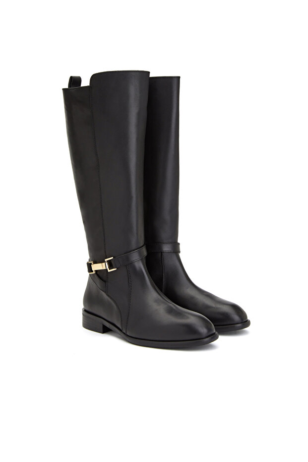 Siyah Deri Kadın Çizme - 2