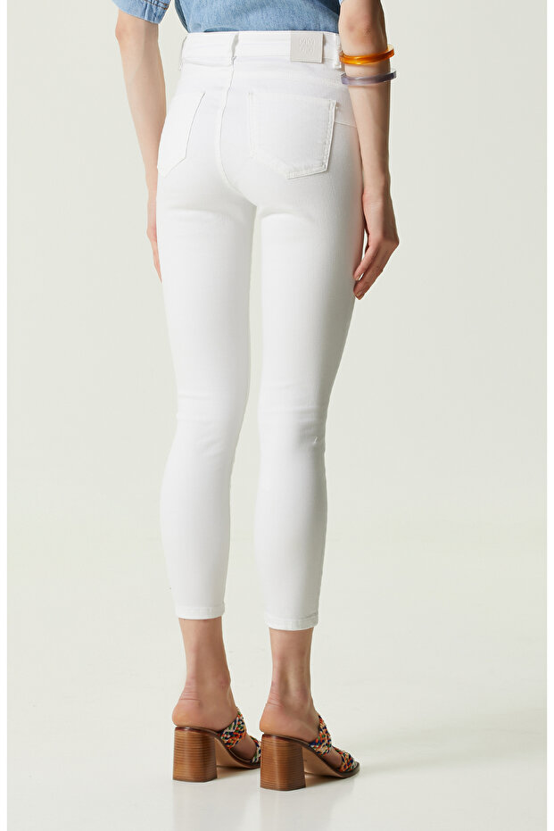 Beyaz Denim Pantolon - 5