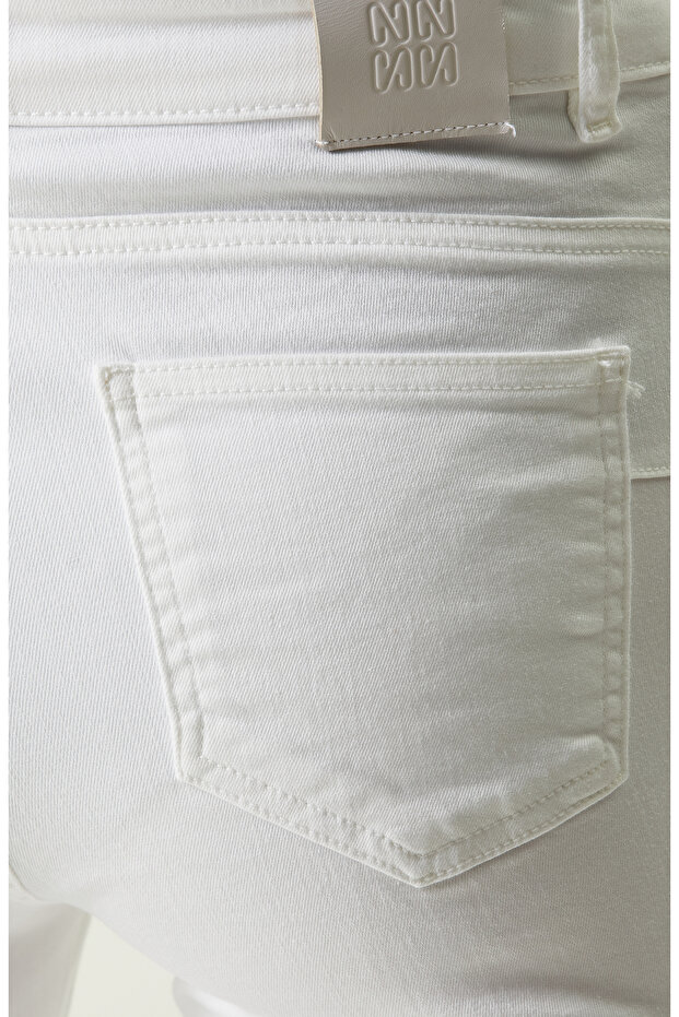 Beyaz Denim Pantolon - 4