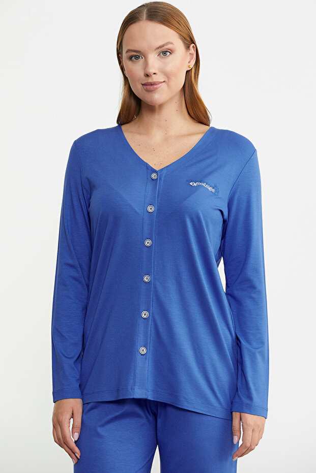 طقم بيجامة ساكس مريحة بأزرار أمامية - 3