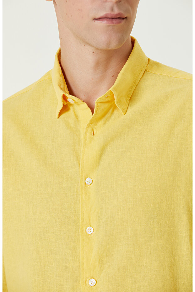 Sarı Keten Gömlek - 6