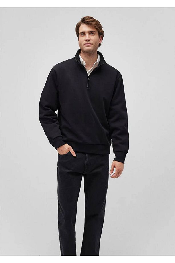 Yarı Fermuarlı Siyah Basic Sweatshirt 0S10278-900 - 2