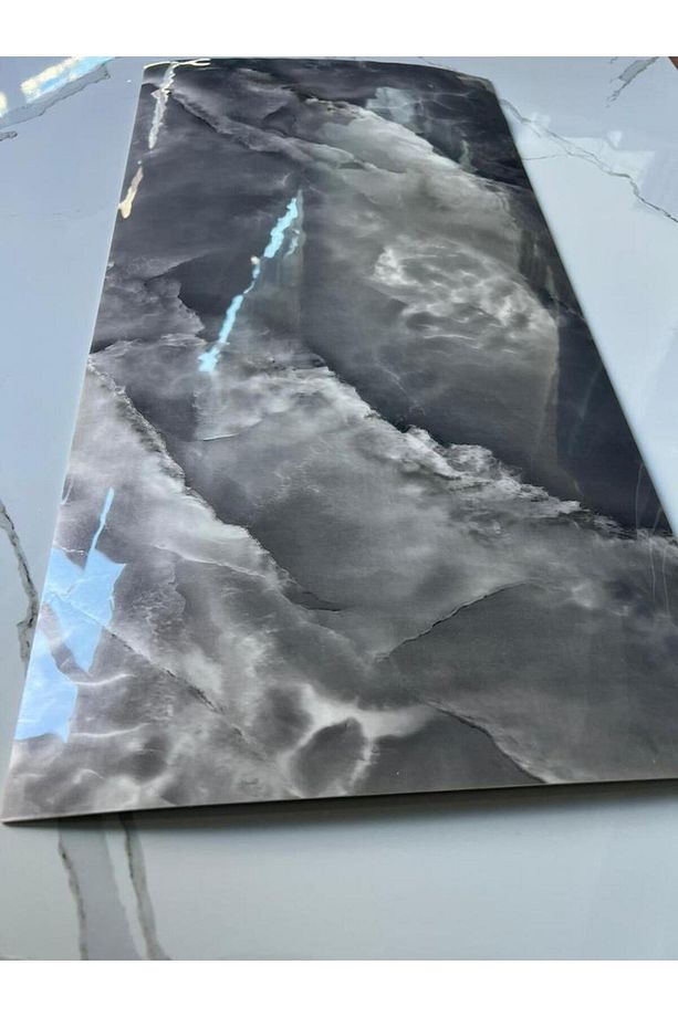 60x30cm 1 Adet Koyu Gri Mermer Desen Yapışkanlı Karavan Banyo Wc Duvar Kaplama Paneli Kağıdı - 4