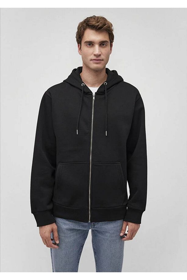 Kapüşonlu Fermuarlı Siyah Basic Sweatshirt 0s10277-900 - 3