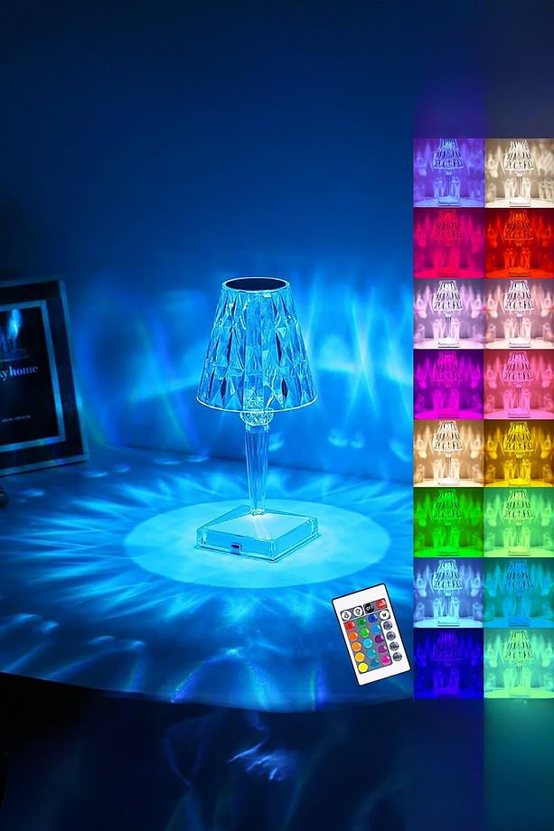 Dekoratif Ledli Usb Şarjlı Dokunmatik Kristal Led Masa Abajur Lambası Kumandalı Rgb Model Lamba - 7