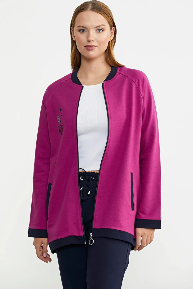 Fuchsia Color Combination Tunic and Tracksuit Set - 5