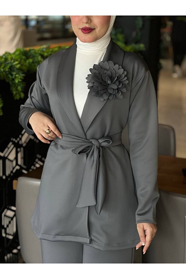 طقم حجاب رمادي مزدوج - 44105 - 3