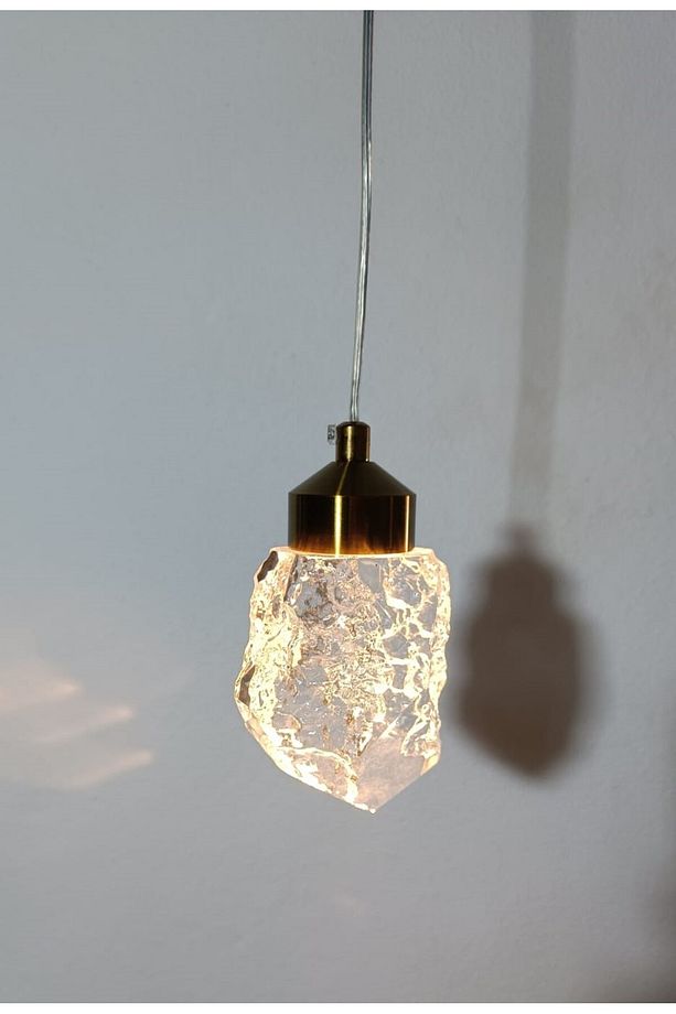 TULİ Tekli Gold Kaplamalı Sarkıt Avize Modern Avize Kristal Cam 3 Renk Avize Led Ampul Şık Tasarım - 3
