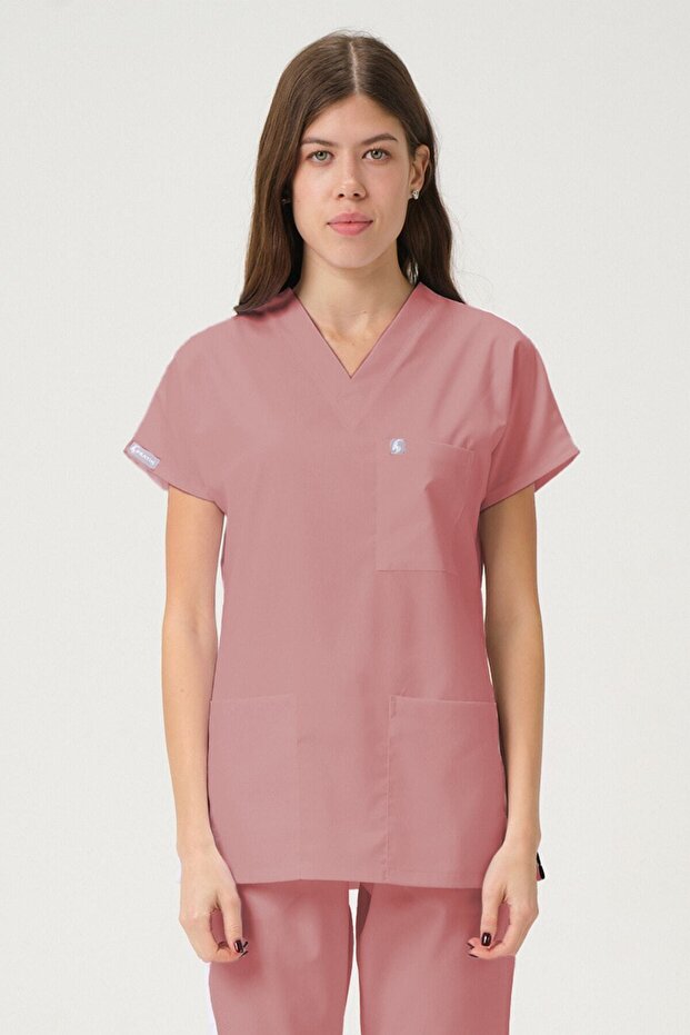 Lycra Bat Sleeve Nurse Uniform Single Top Dusty Rose