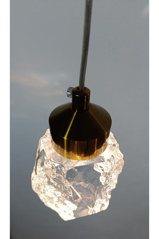 TULİ Tekli Gold Kaplamalı Sarkıt Avize Modern Avize Kristal Cam 3 Renk Avize Led Ampul Şık Tasarım - 6