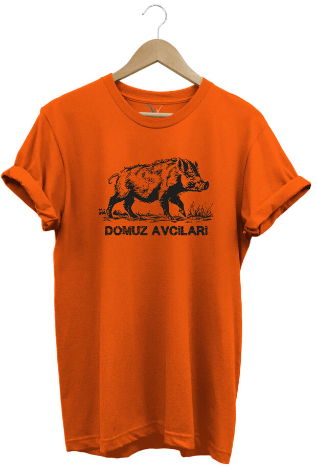 Hunting Hunter Pig Hunters Printed Pig Hunting 100% Cotton Regular Fit Orange T-Shirt