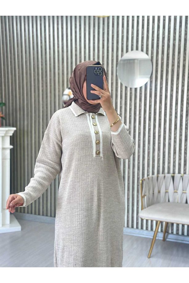 GÖMLEK YAKA TRİKO ELBİSE - 4