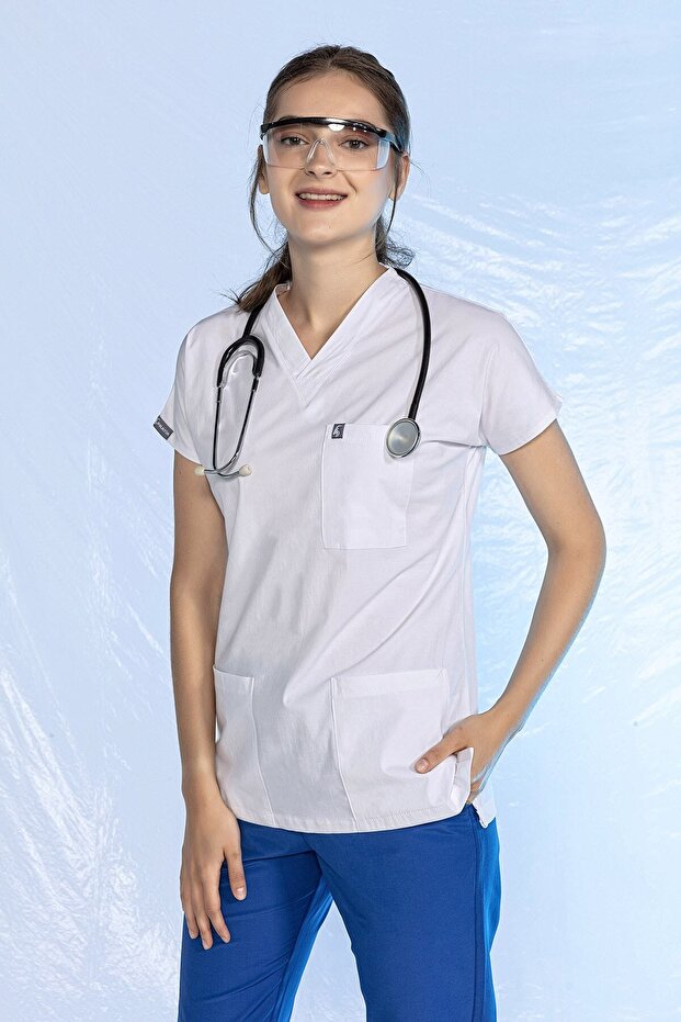 Lycra Bat Sleeve Nurse Uniform Single Top White