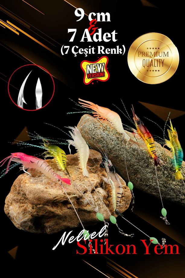 7 Adet Karides Shrimp Fosforlu Kancalı Sahte Karides Balık Yemi Yapay Karides Silikon Karides Glow - 4