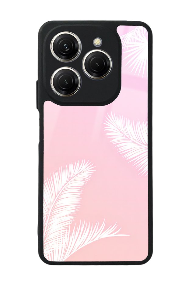 غلاف هاتف لامع بتصميم النخيل الأبيض لهاتف Tecno Spark 20 Pro