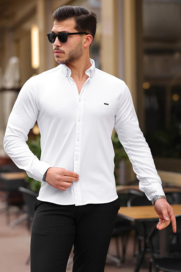 Λευκό ανδρικό πουκάμισο Basic - 1