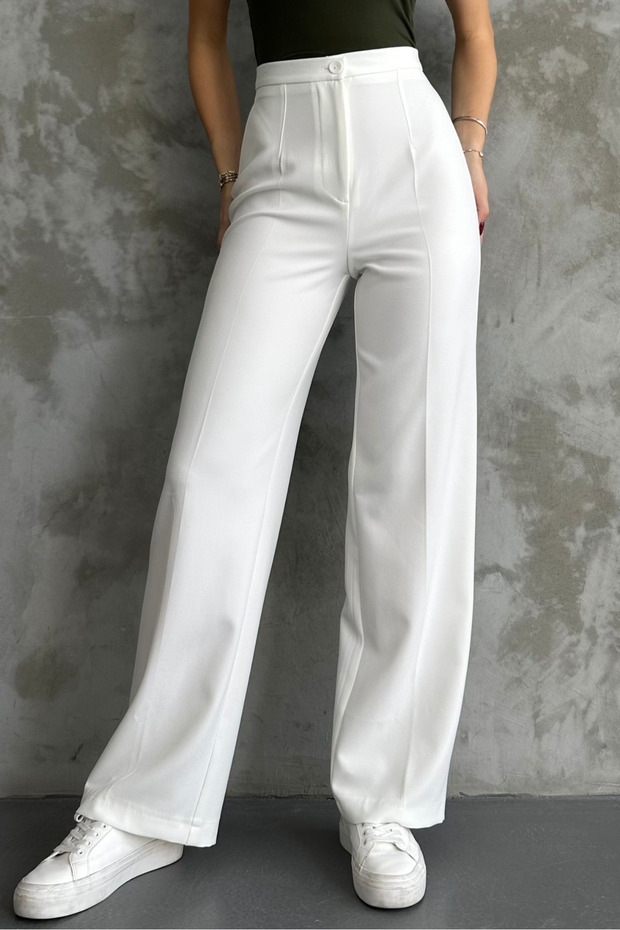 Women's New Season High-Waist Classic White Fabric Trousers