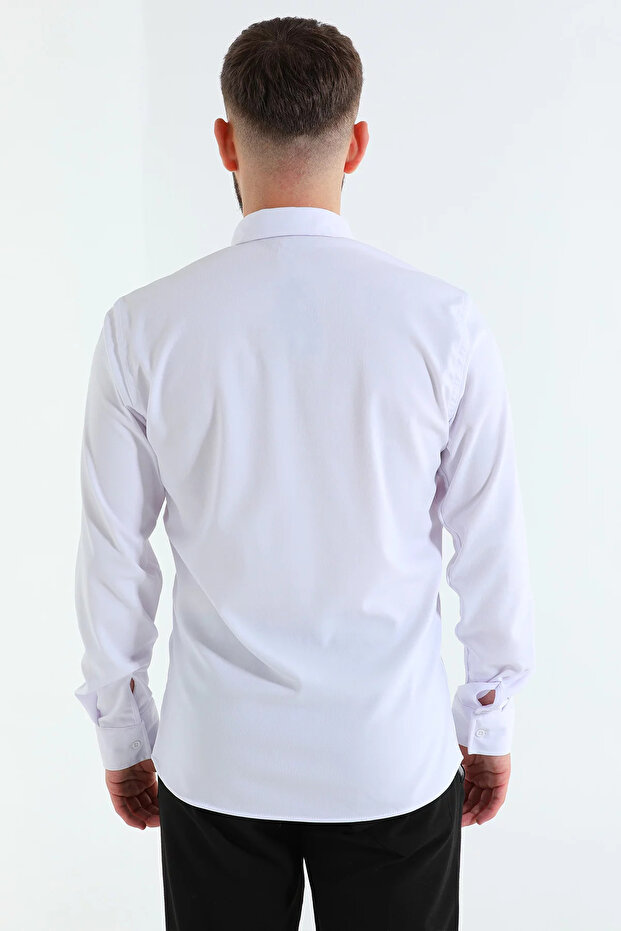 Λευκό ανδρικό πουκάμισο Basic - 8