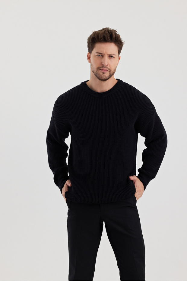 Men's Regular Fit Crew Neck Braided Knitwear
