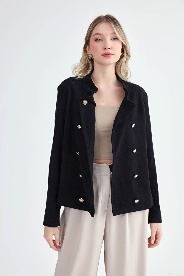 Gold Düğmeli Triko Ceket - 4