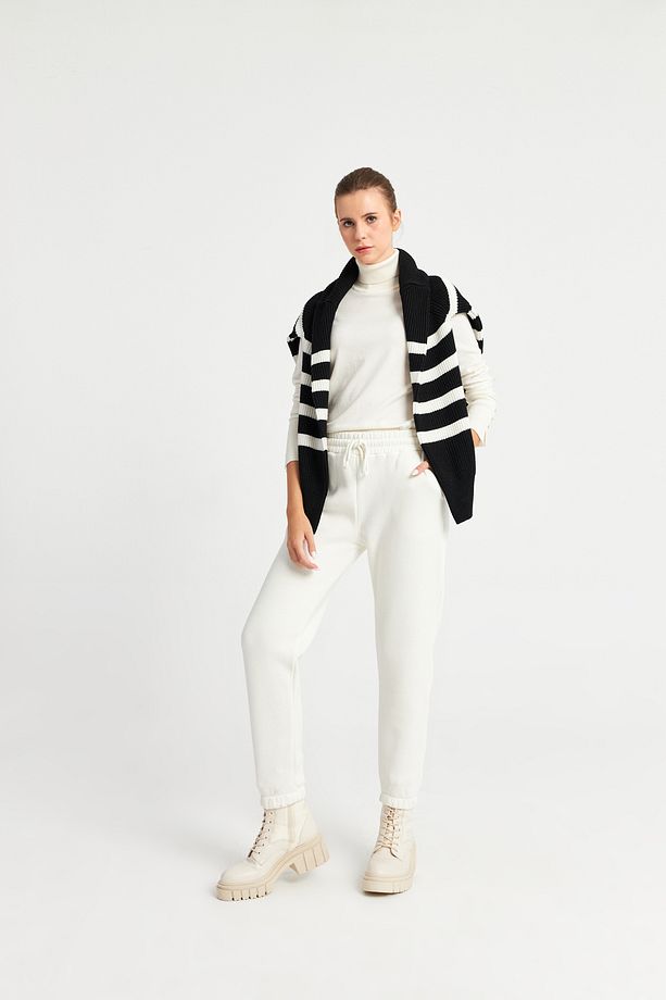 Kadın Ekru Jogger Örme Pantolon - 9