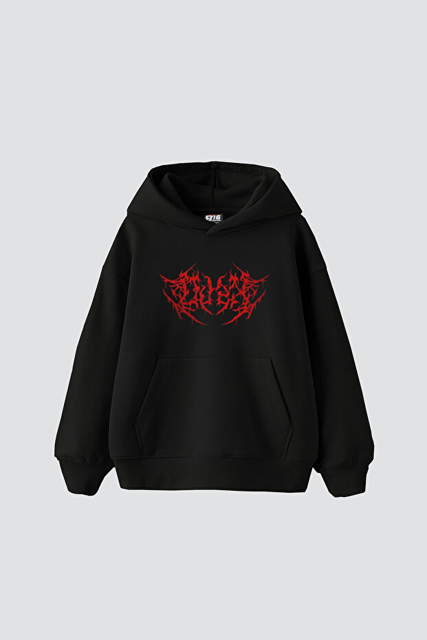 Red Dusk Printed Oversize Unisex Black Hoodie