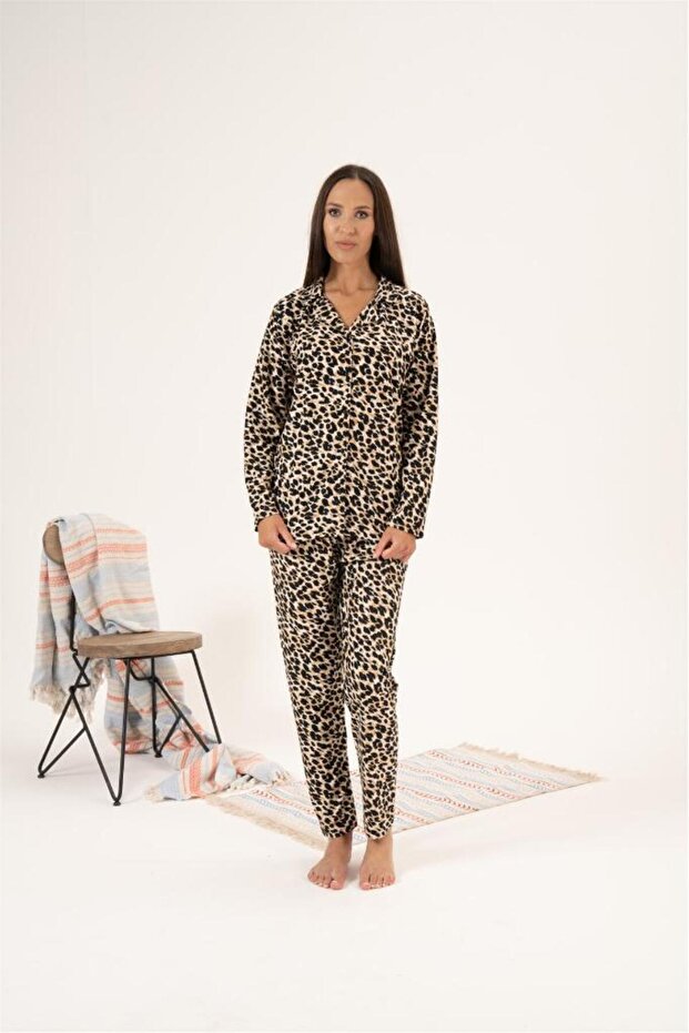 Polka Dot Pattern Front Buttoned Suede Pajama Set - 1