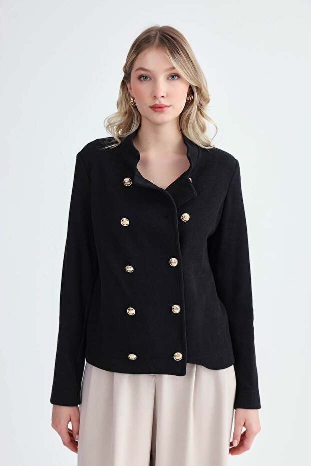 Gold Düğmeli Triko Ceket - 1