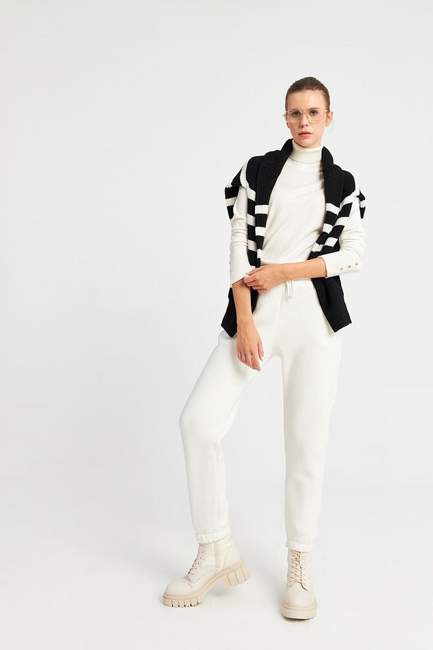 Kadın Ekru Jogger Örme Pantolon - 4