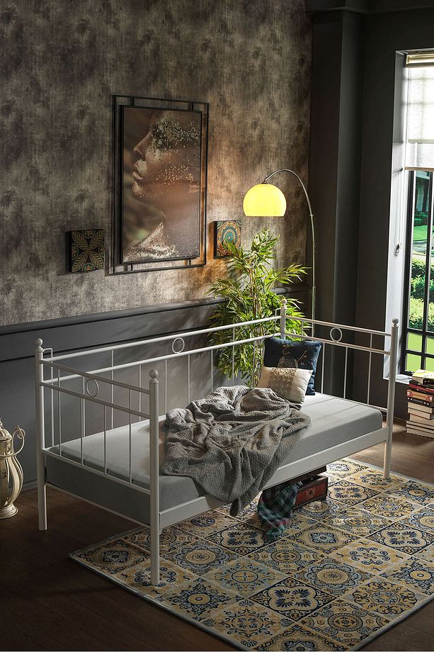 Alpas Daybed Tek Kişilik Sedir Metal Karyola 90x200 Beyaz (AHŞAP LATALI) - 2
